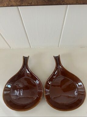 Vintage Hall Brown Glaze Stoneware Skillet Dish Pair
